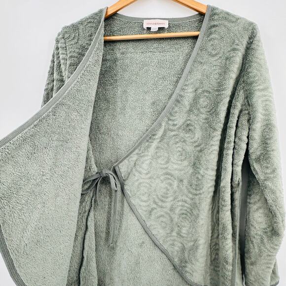 Stan Herman Wrap Front Robe Venetian Swirls Plush Bed Jacket Womens Small GREEN - Picture 4 of 9